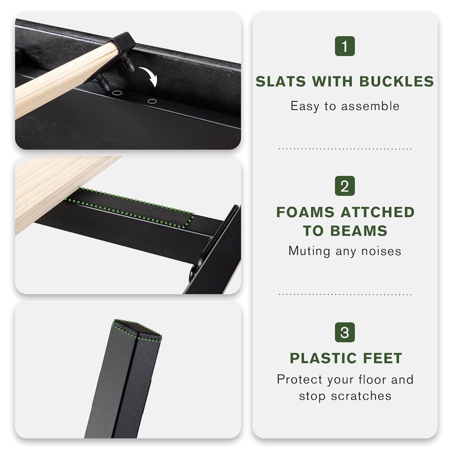 Allewie Queen Size Platform Bed Frame with 3 Storage Drawers, Faux Leather Upholstered, Wooden Slats Support, No Box Spring Needed, Easy Assembly, Black