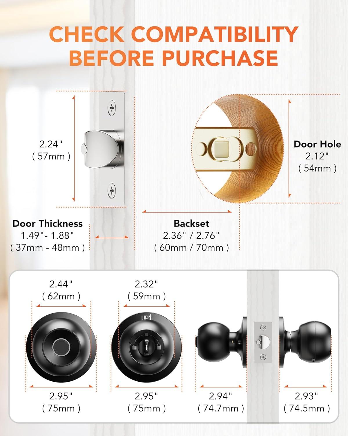 Ghome Fingerprint Smart Door Knob Lock App Control Biometric with Type-C Charge