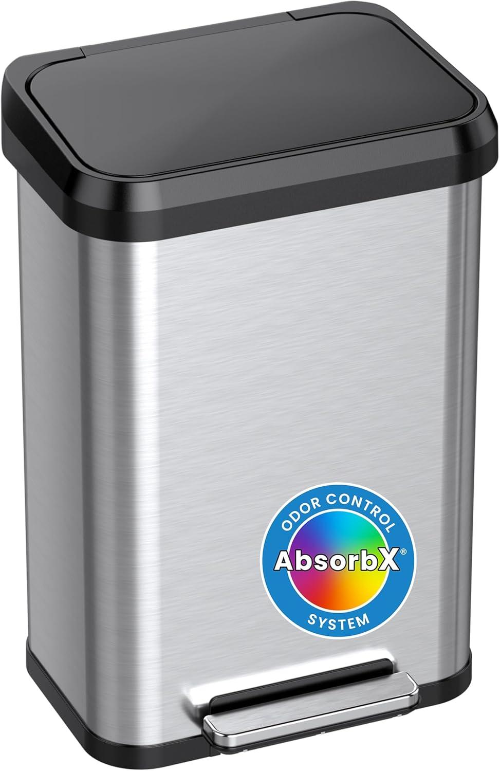 iTouchless SoftStep 13.2 Gallon Step Pedal Kitchen Trash Can with AbsorbX Odor Filter and Dent-Proof Plastic Lid