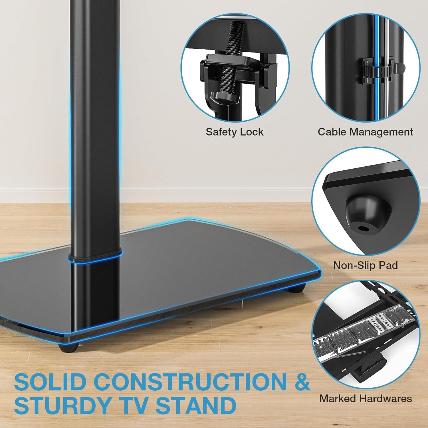 YOMT Universal TV Floor Stand with Mount for 27-70 Inch LCD LED OLED TVs, Swivel Height Adjustable Tall TV Stand, Space Saving Design for Corner Bedroom Living Room, Black