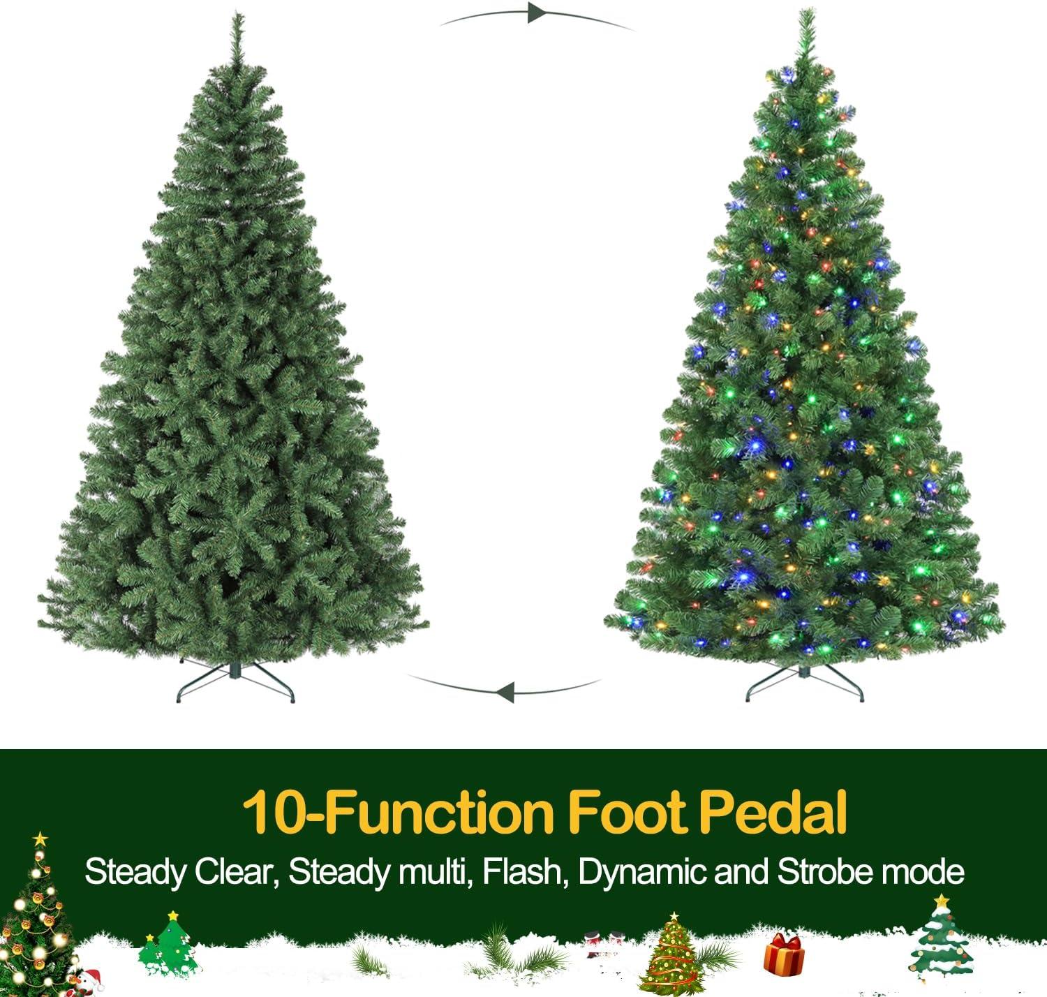 6ft Prelit Christmas Tree, Artificial Chrismas Tree with 300 Multicolor LED Lights, Easy Assembly with Metal Stand and Hinged Branches, 551 PVC Branch Tips, 10 Color Modes