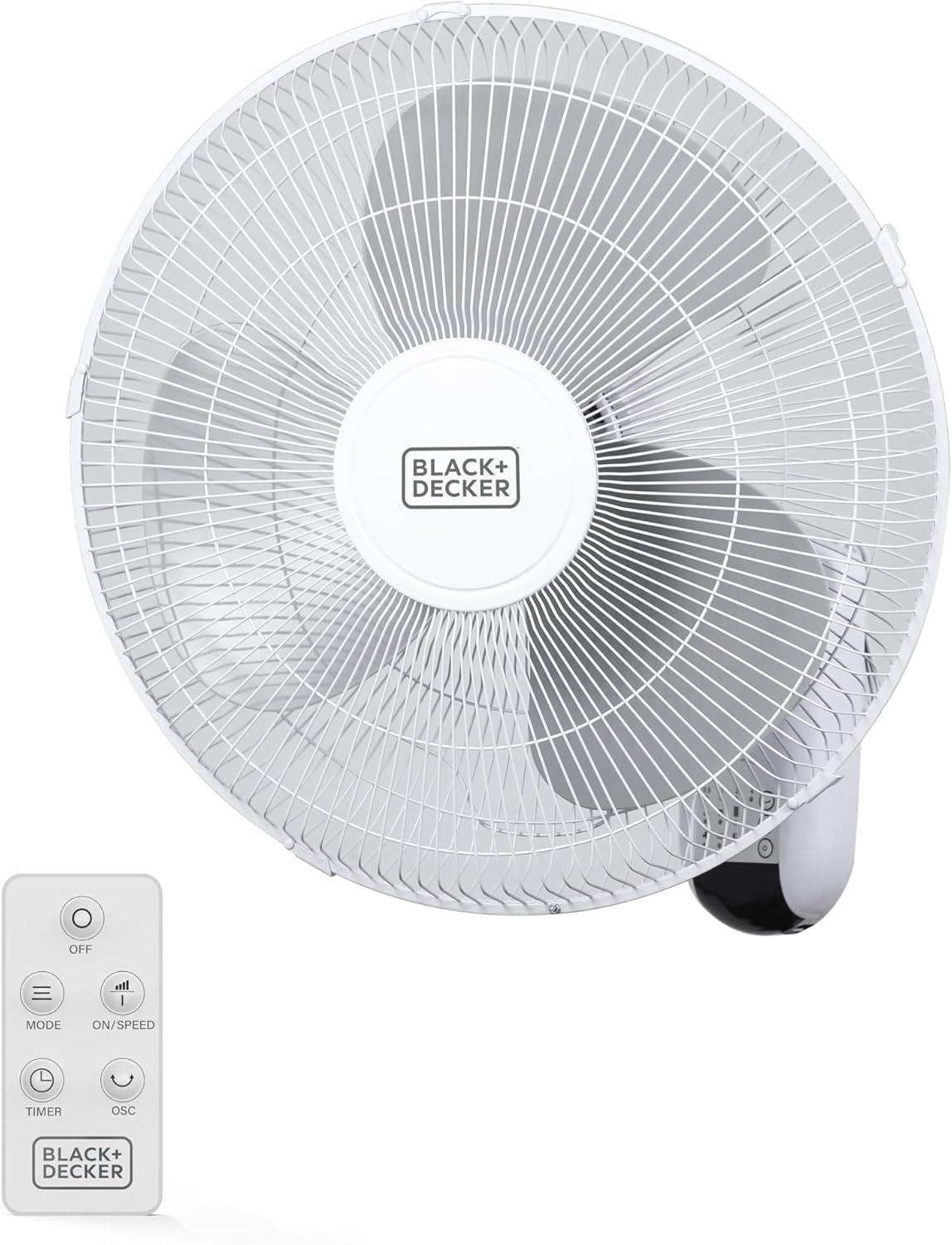 BLACK+DECKER BFP Series BLACK+DECKER 16" Wall Fan with Remote Control, Oscillating Fan with 3 Speed Settings