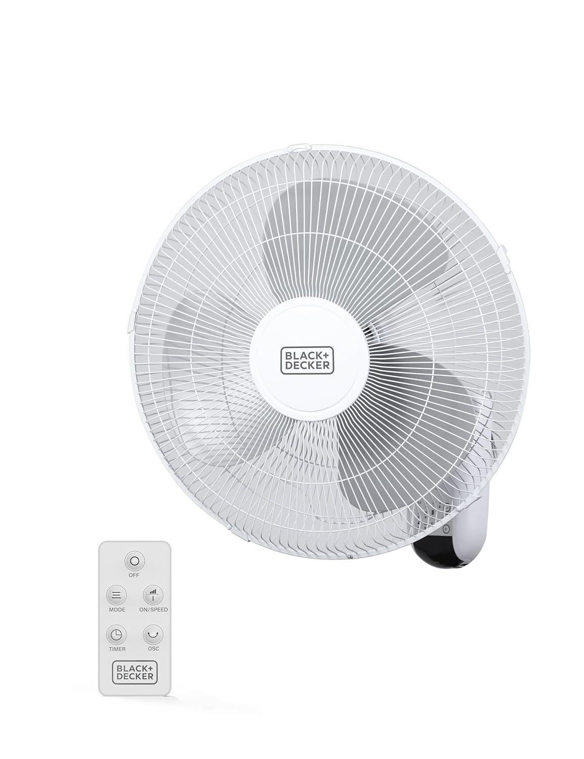 BLACK+DECKER BFP Series BLACK+DECKER 16" Wall Fan with Remote Control, Oscillating Fan with 3 Speed Settings