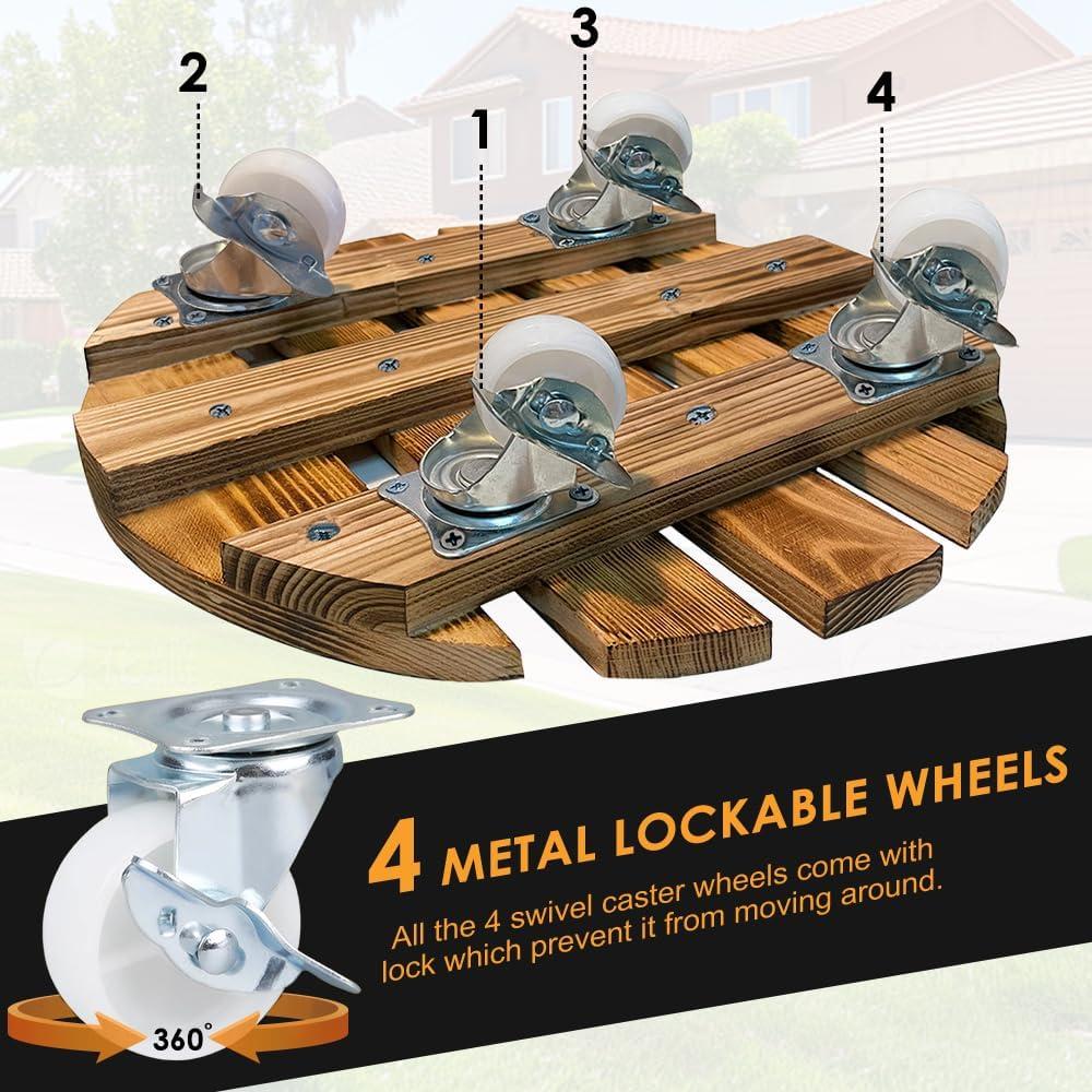 BUSATIA 2pack 12" Plant Caddy Plant Stand with Wheels,Rolling Plant Stand Heavy Duty Wooden Round Plant Dolly Rollers with 360°Metal Lockable Casters Indoor Outdoor Pot Plant Roller Base Caddies