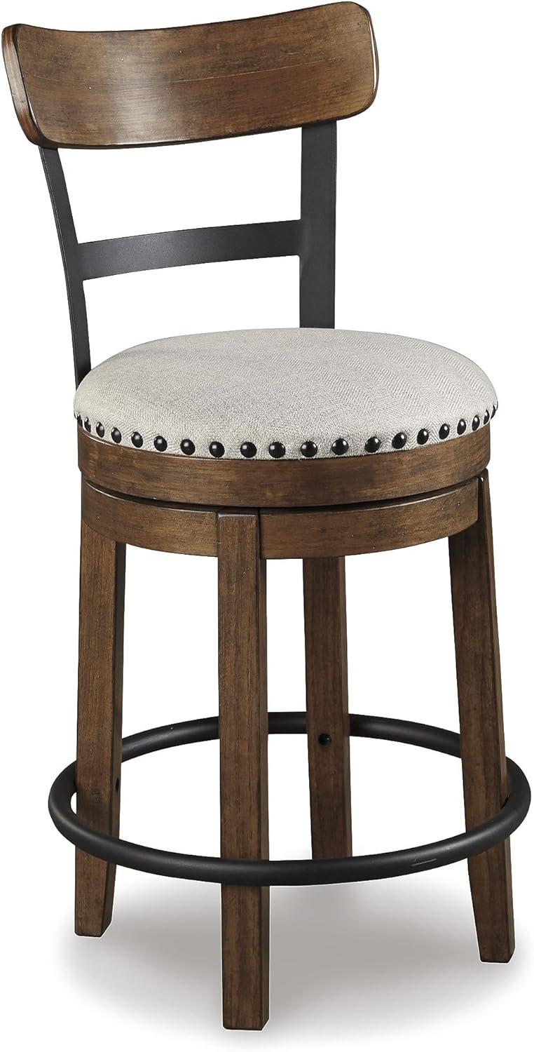 Signature Design by Ashley Valebeck Upholstered Swivel Counter Height Barstool Brown: Polyester, Wood Frame, Fixed Height