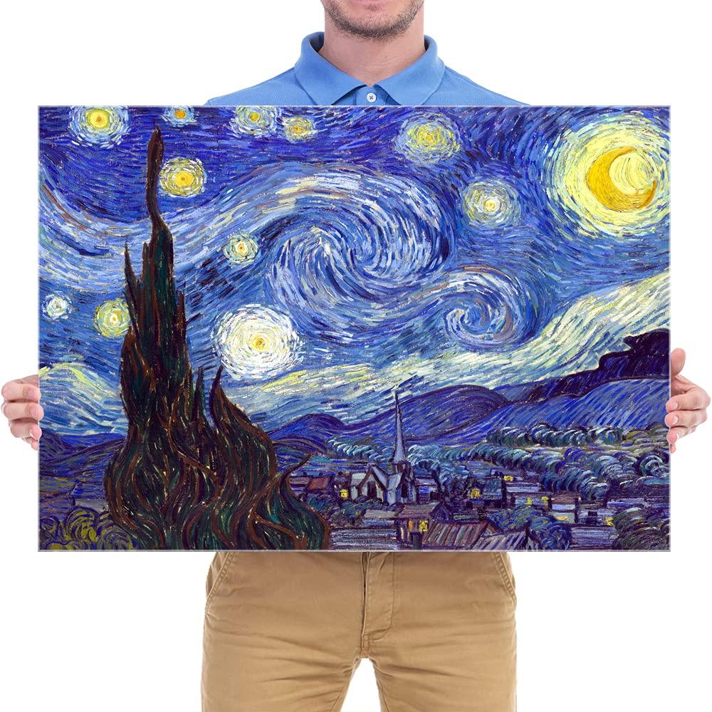 Wieco Art Starry Night Abstract Canvas Prints Wall Art of Van Gogh Famous Artwork Modern Gallery Wrapped Classic Sky Star Pictures Artwork for Living Room Home Office Decorations