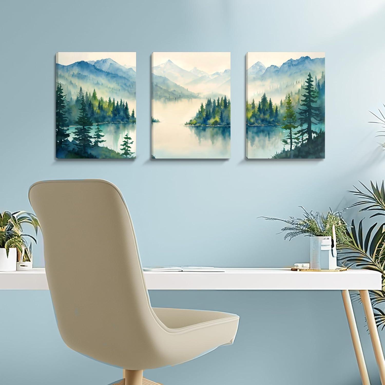 Wall Art for Living Room Modern Wall Decor for Bedroom Office Decor Abstract Mountain Forest Landscapes Ink Painting 3 Piece Framed Canvas Art Prints Ready to Hang Wall Pictures Home Decor