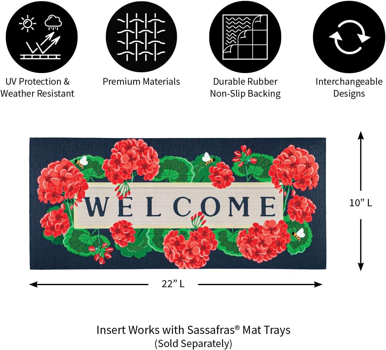 Evergreen Geraniums Welcome Textured Sassafras Indoor Outdoor Switch Doormat 1'10"x10" Multicolored