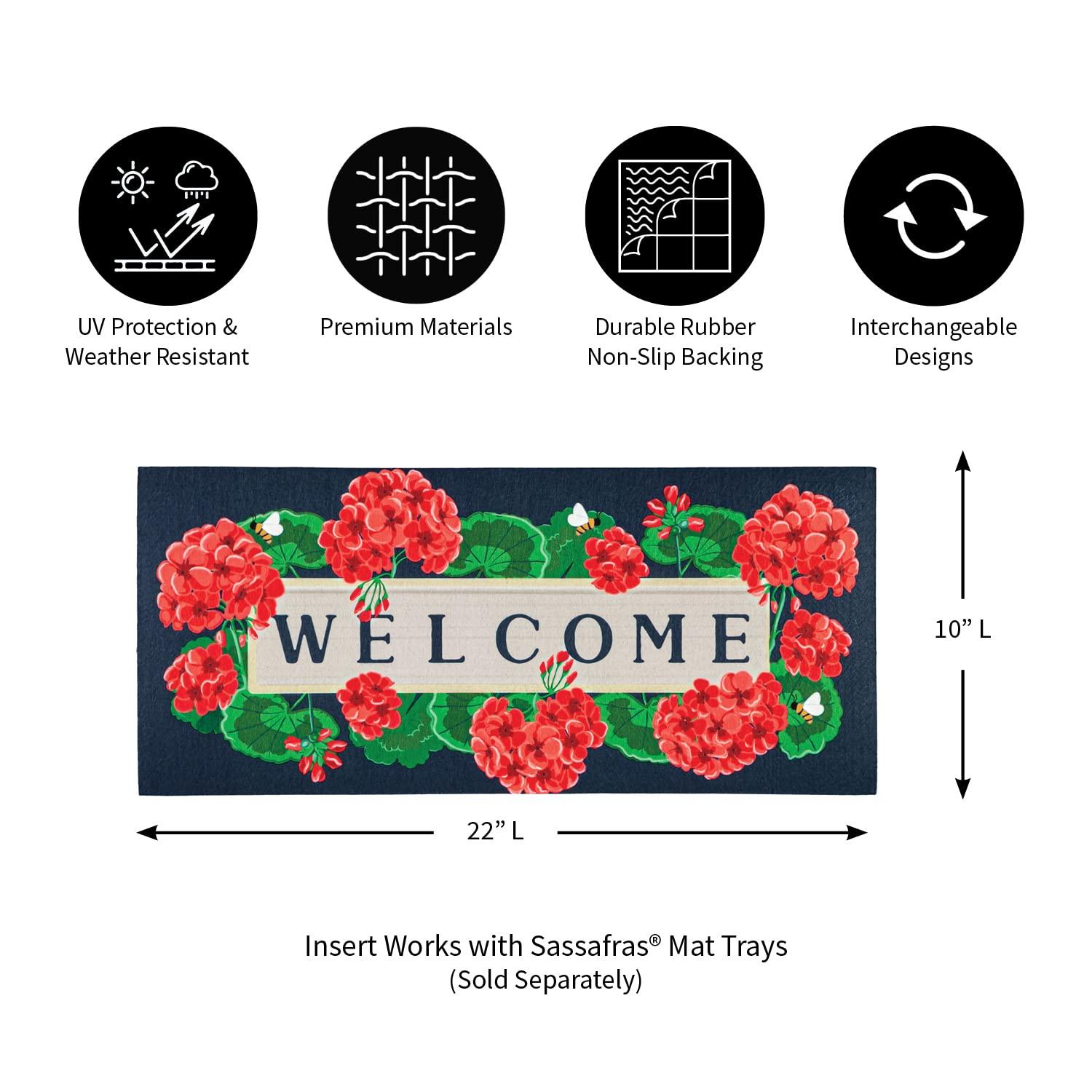 Evergreen Geraniums Welcome Textured Sassafras Indoor Outdoor Switch Doormat 1'10"x10" Multicolored