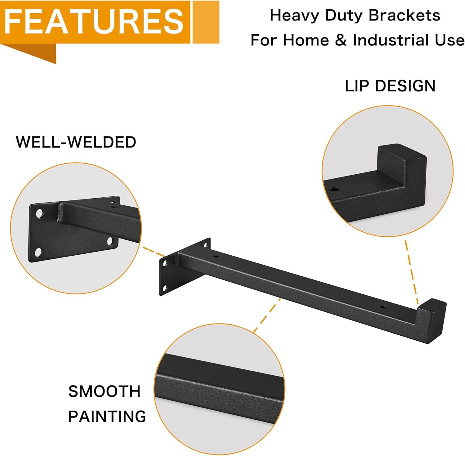 EZYDECOR 6Pcs Floating Shelves Brackets Heavy Duty Wooden Shelf Brackets 10inch Decorative Wall Shelf Brackets & Supports with Lip (Black) 10"