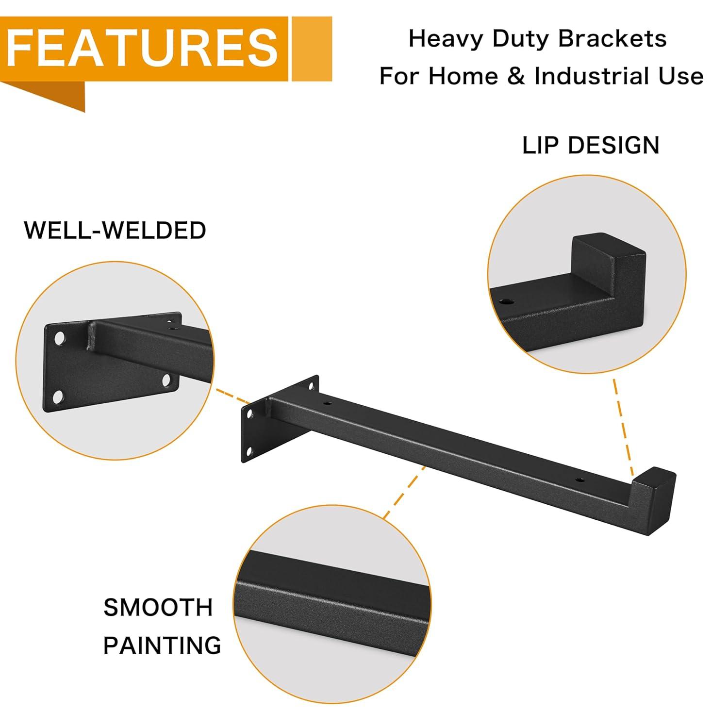 EZYDECOR 6Pcs Floating Shelves Brackets Heavy Duty Wooden Shelf Brackets 10inch Decorative Wall Shelf Brackets & Supports with Lip (Black) 10"