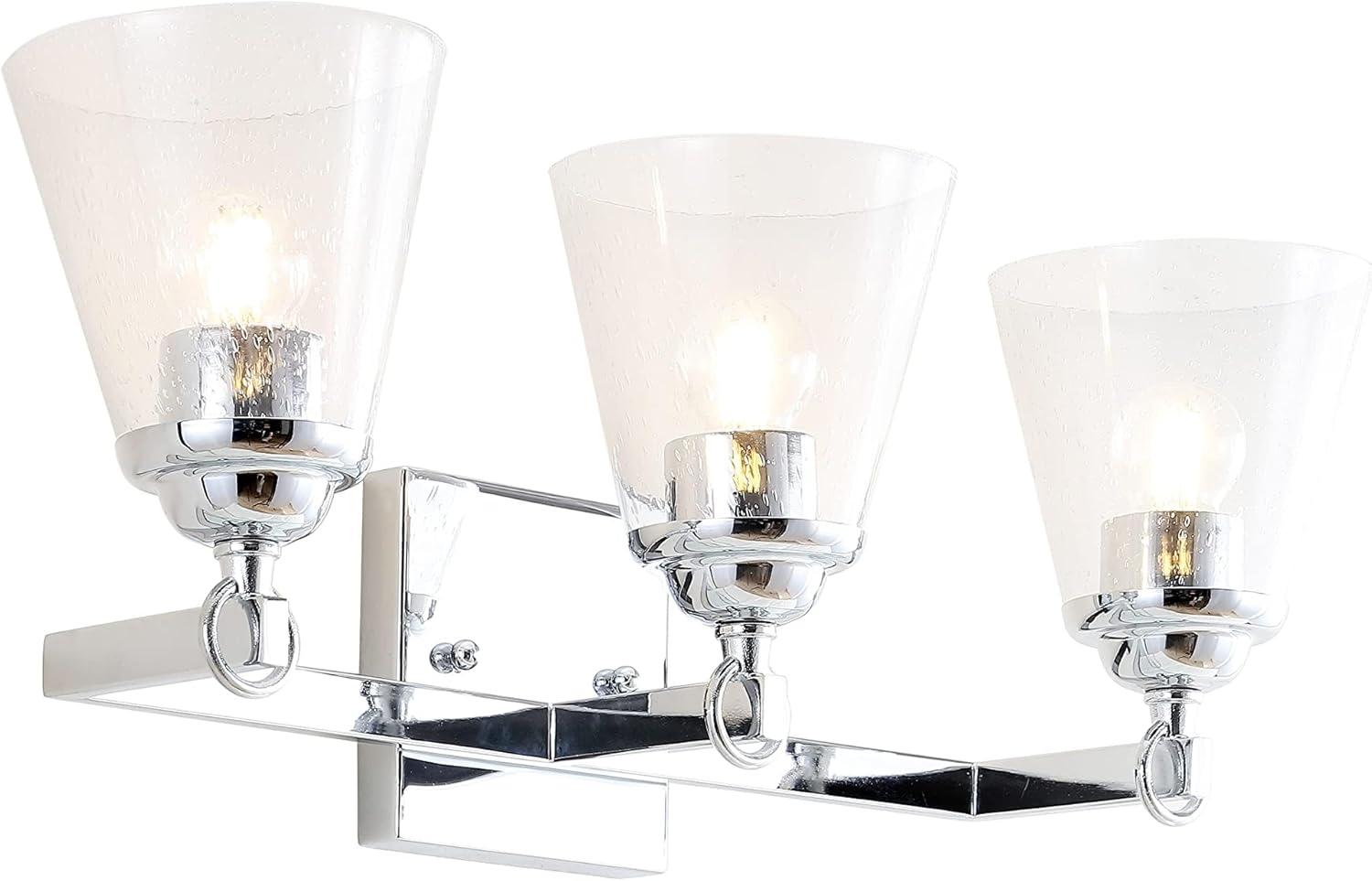 Marion 21" 3-Light Hurricane Metal/Seeded Glass LED Vanity Light, Chrome