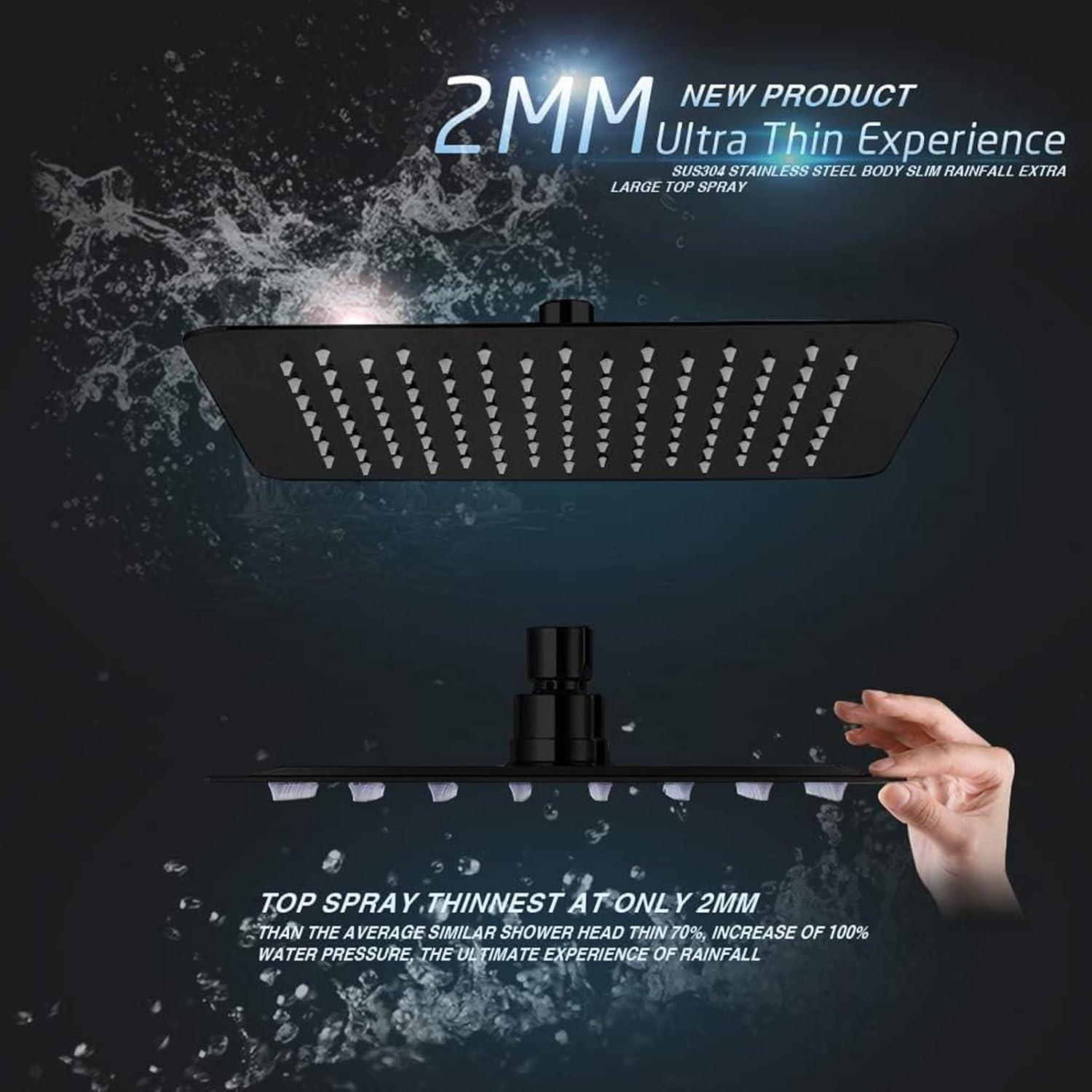 Matte Black 12-Inch Stainless Steel Rain Shower Head