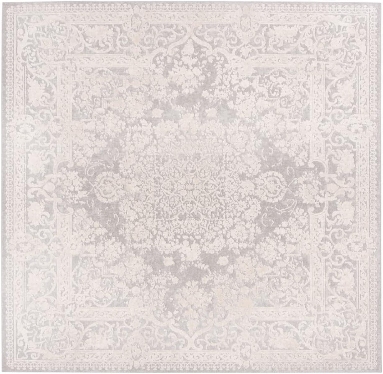 SAFAVIEH Reflection Sophia Traditional Area Rug, Light Grey/Cream, 8' x 8' Square