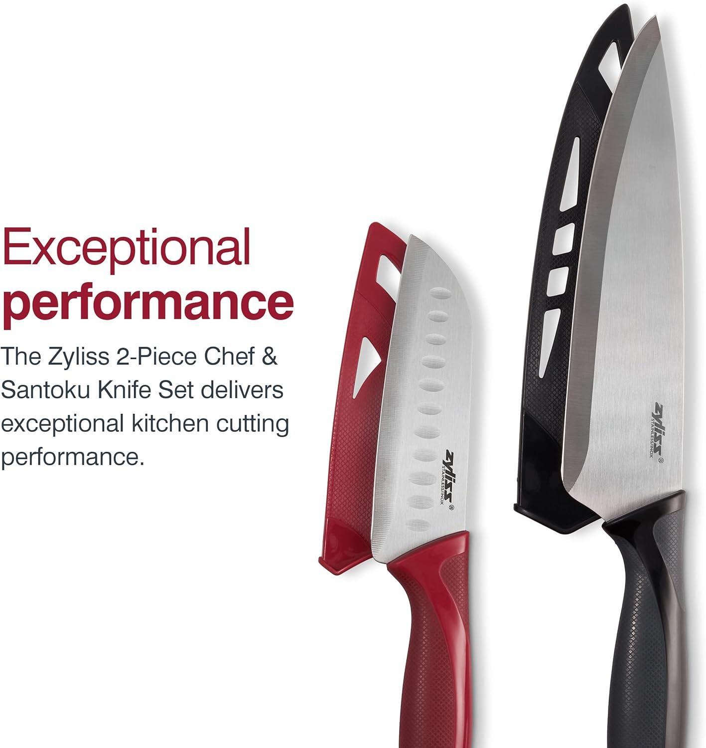 Zyliss 2-Piece Stainless Steel Chef and Santoku Knife Set with Sheaths