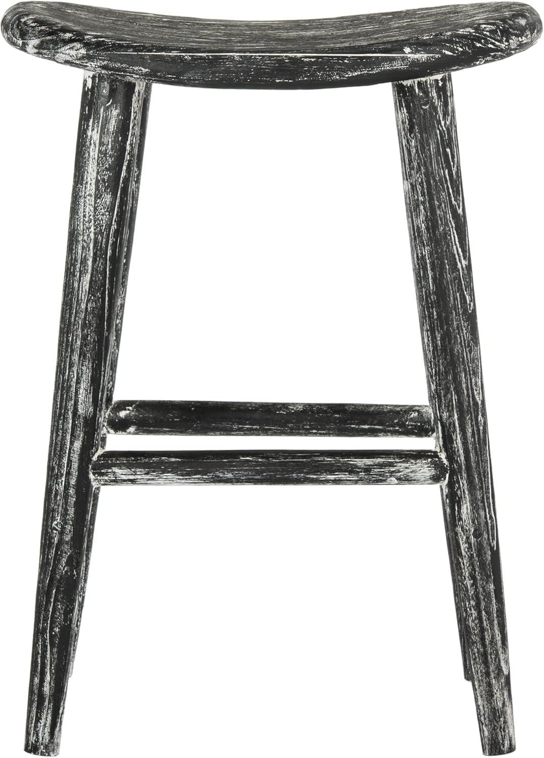 Colton Wood Counter Stool - Black/White Wash/Sungkai Wood - Safavieh