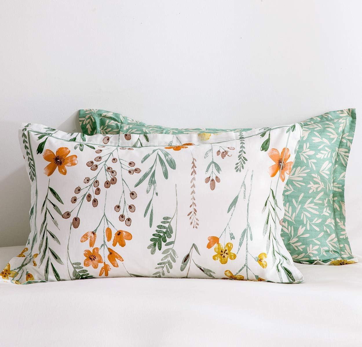 Queen White and Green Floral Reversible Microfiber Comforter Set