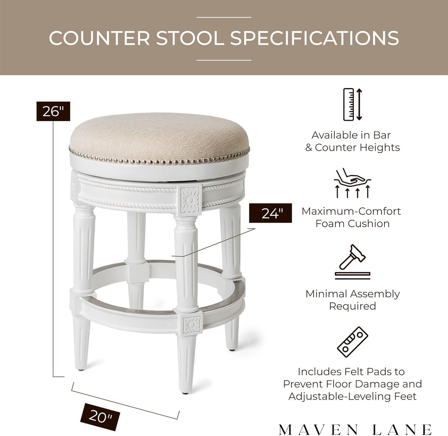 Maven Lane Pullman Backless Upholstered Kitchen Stool with Fabric Cushion Seat, Set of 4