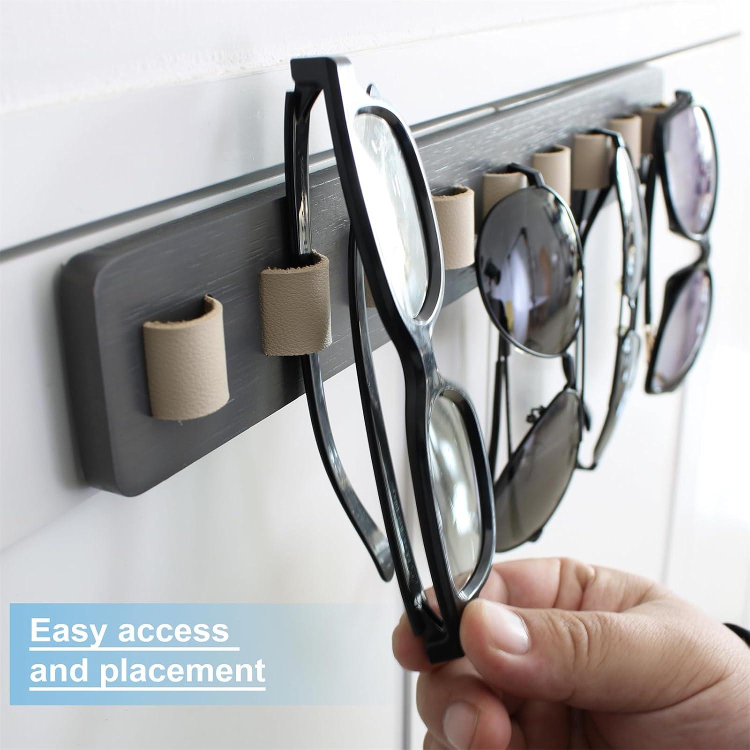 Sunglasses Organizer Wall Mounted Wood Sunglass Holder for Home Glasses Holder/Sunglasses Rack,Home Decor (Gray-1pcs-long)