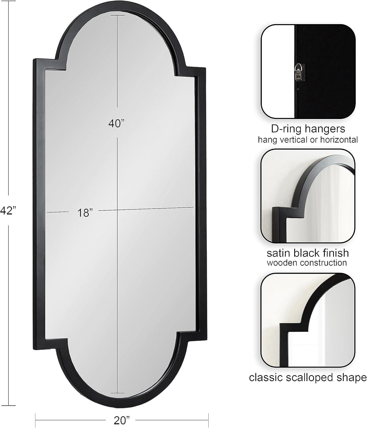 Kate and Laurel Jovie Modern Panel Wall Mirror, 20 x 42, Black, Full-Length Decorative Mirror with Elegant Scalloped Frame for Bedroom or Living Room Wall Accent