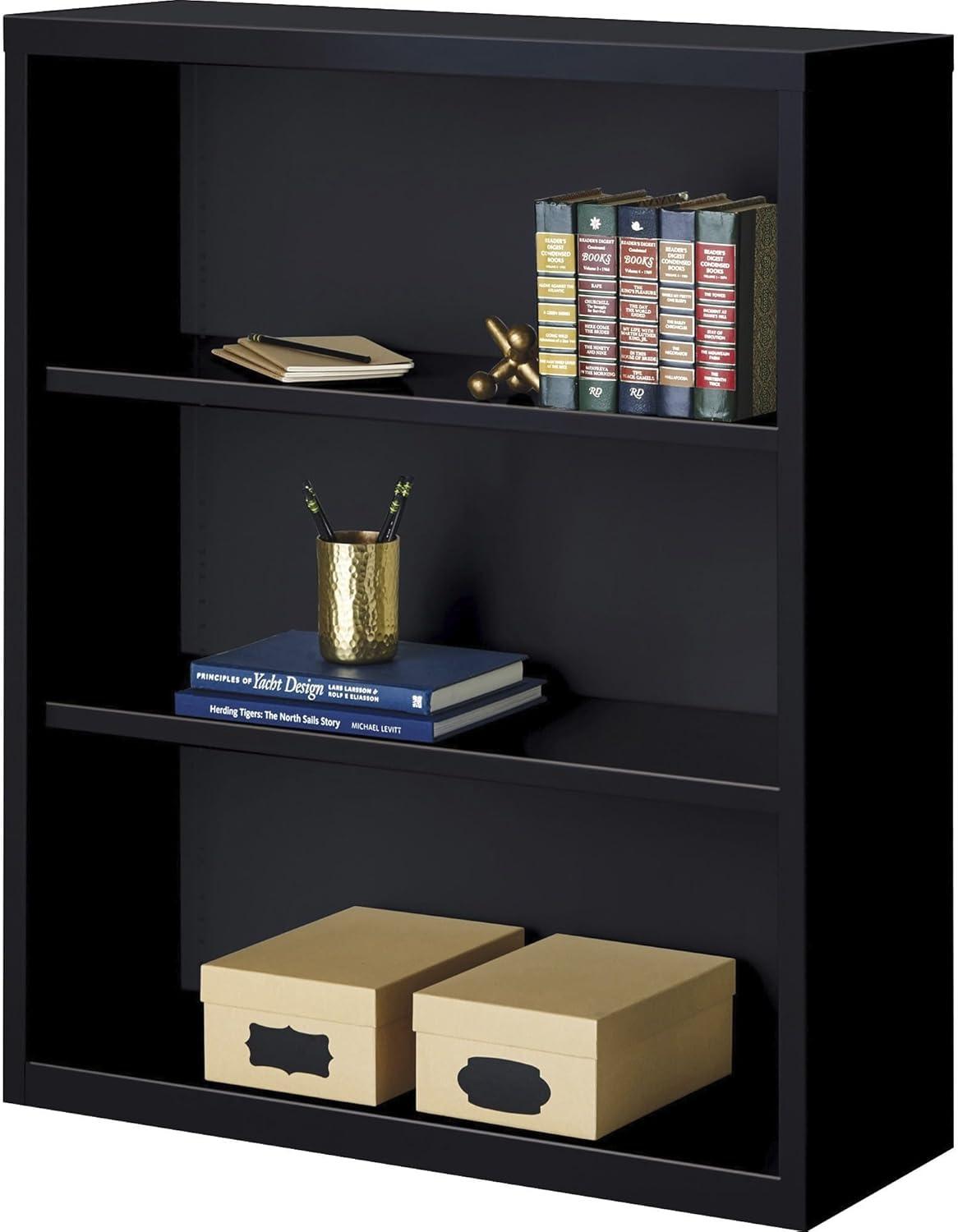 Adjustable Black Steel 3-Shelf 42" Bookcase with Powder-Coat Finish