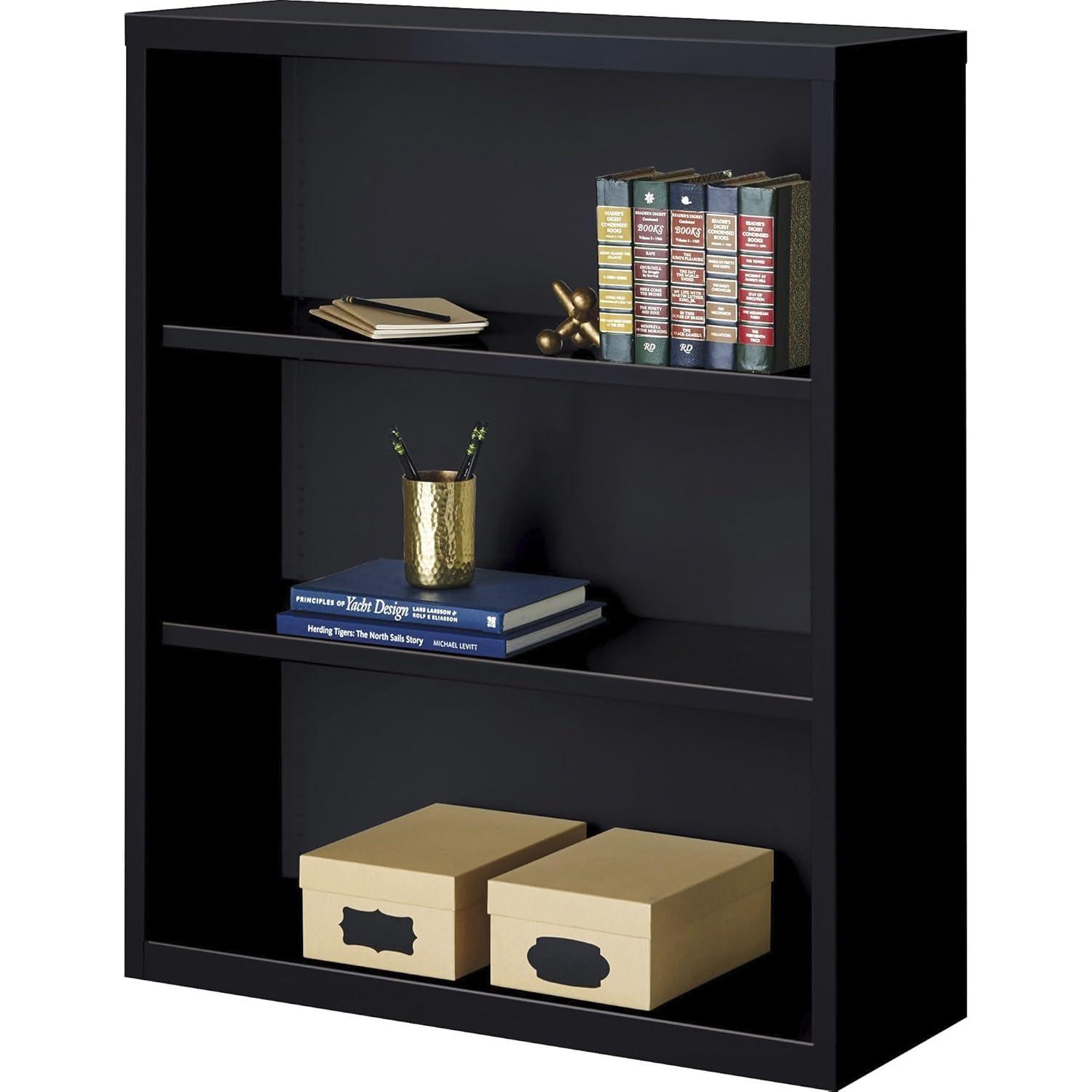 Lorell Steel Bookcase 3-Shelf 34-1/2"x12-5/8"x42" Black 41285