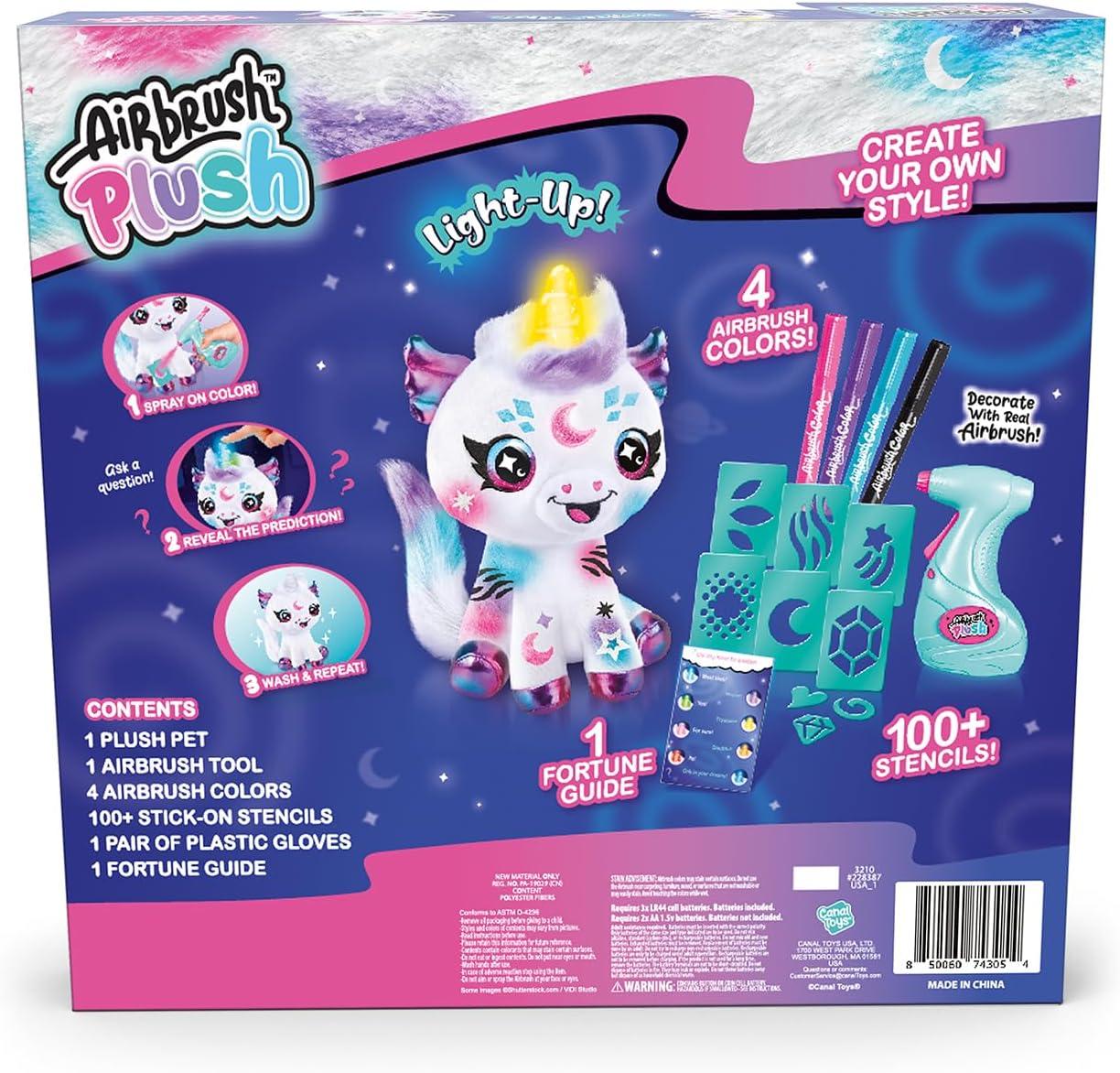Canal Toys Airbrush Plush Cosmic Light Up Unicorn! Decorate, wash, Repeat! Customize Your own Spray Art Plush. Light up Fortune teller's Horn. Ages 6+