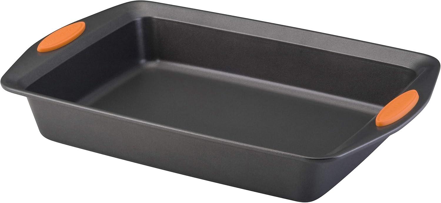 Gray Nonstick 9 x 13 Inch Rectangular Cake Pan with Orange Handles