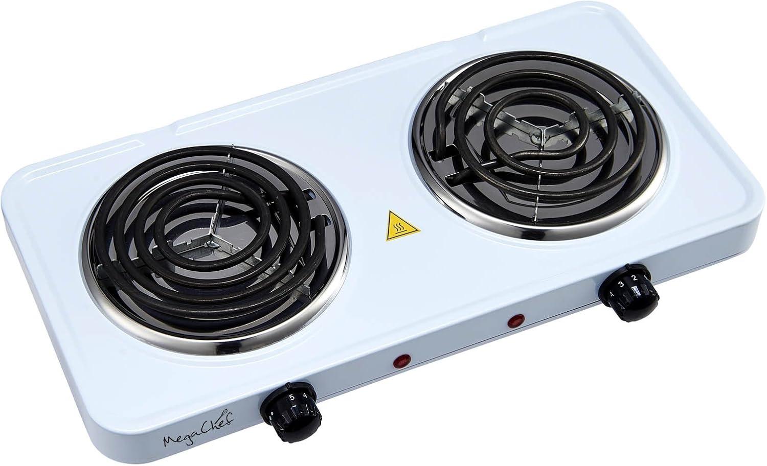 MegaChef Portable Dual Coil Cooktop in White