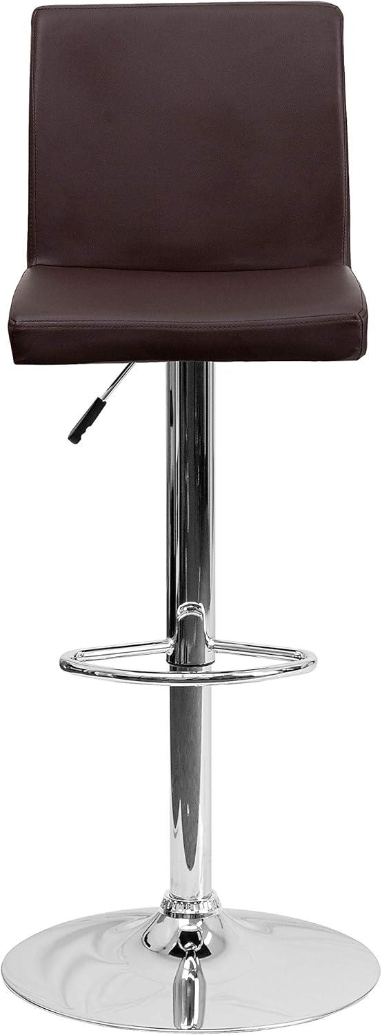 Luxurious Brown Vinyl Adjustable Swivel Barstool with Chrome Base