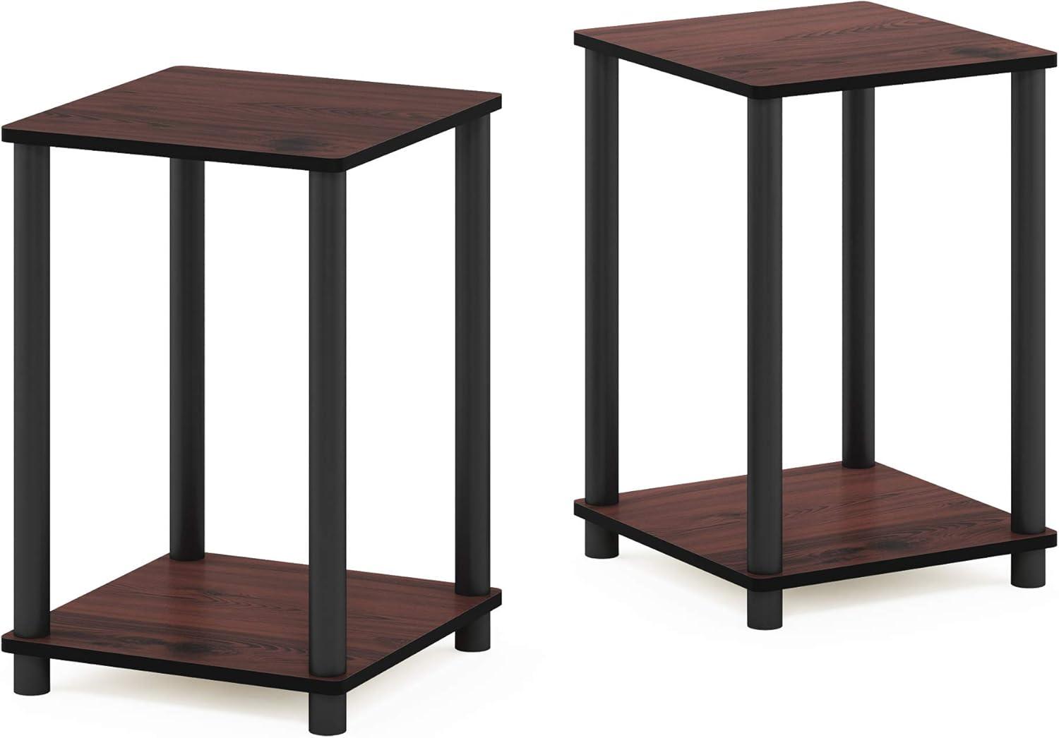 Furinno Turn-N-Tube Haydn End Table, Dark Cherry/Black, Set of 2