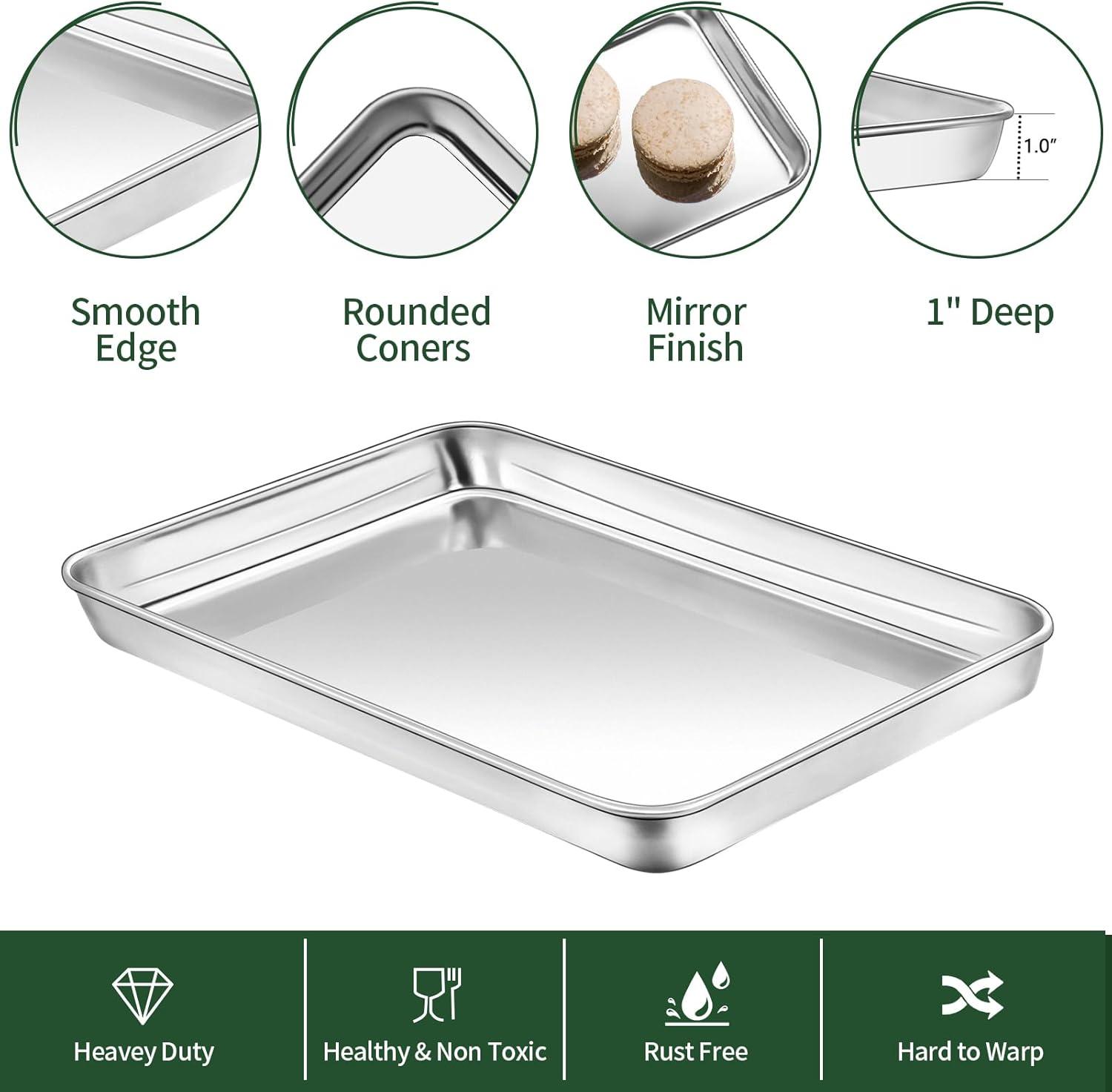 Baking Sheet with Rack Set [2 Pans + 2 Racks ] HKJ Chef Stainless Steel Cookie Sheet Baking Pan Tray with Cooling Rack, Size 9x7x1 Inch, Non Toxic & Heavy Duty & Easy Clean