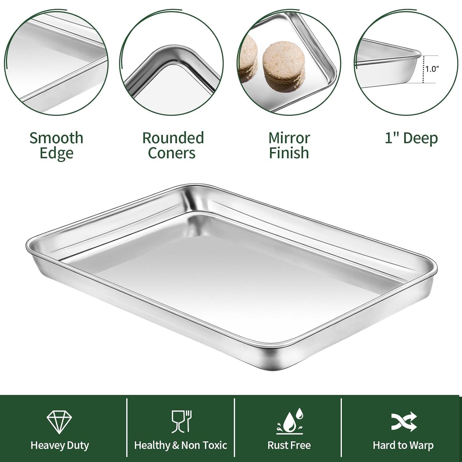 Baking Sheet with Rack Set [2 Pans + 2 Racks ] HKJ Chef Stainless Steel Cookie Sheet Baking Pan Tray with Cooling Rack, Size 9x7x1 Inch, Non Toxic & Heavy Duty & Easy Clean