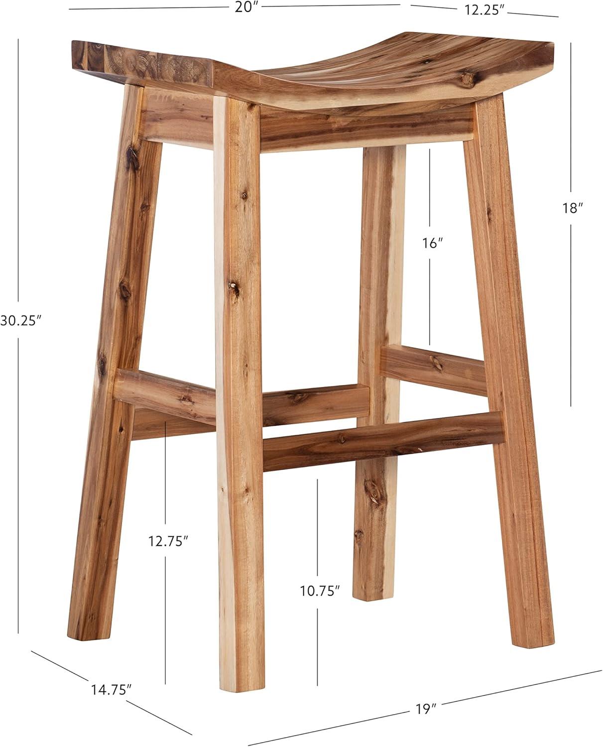 Linon Dale 30" Acacia Wood Saddle Seat Bar Stool in Rustic Light Natural Brown