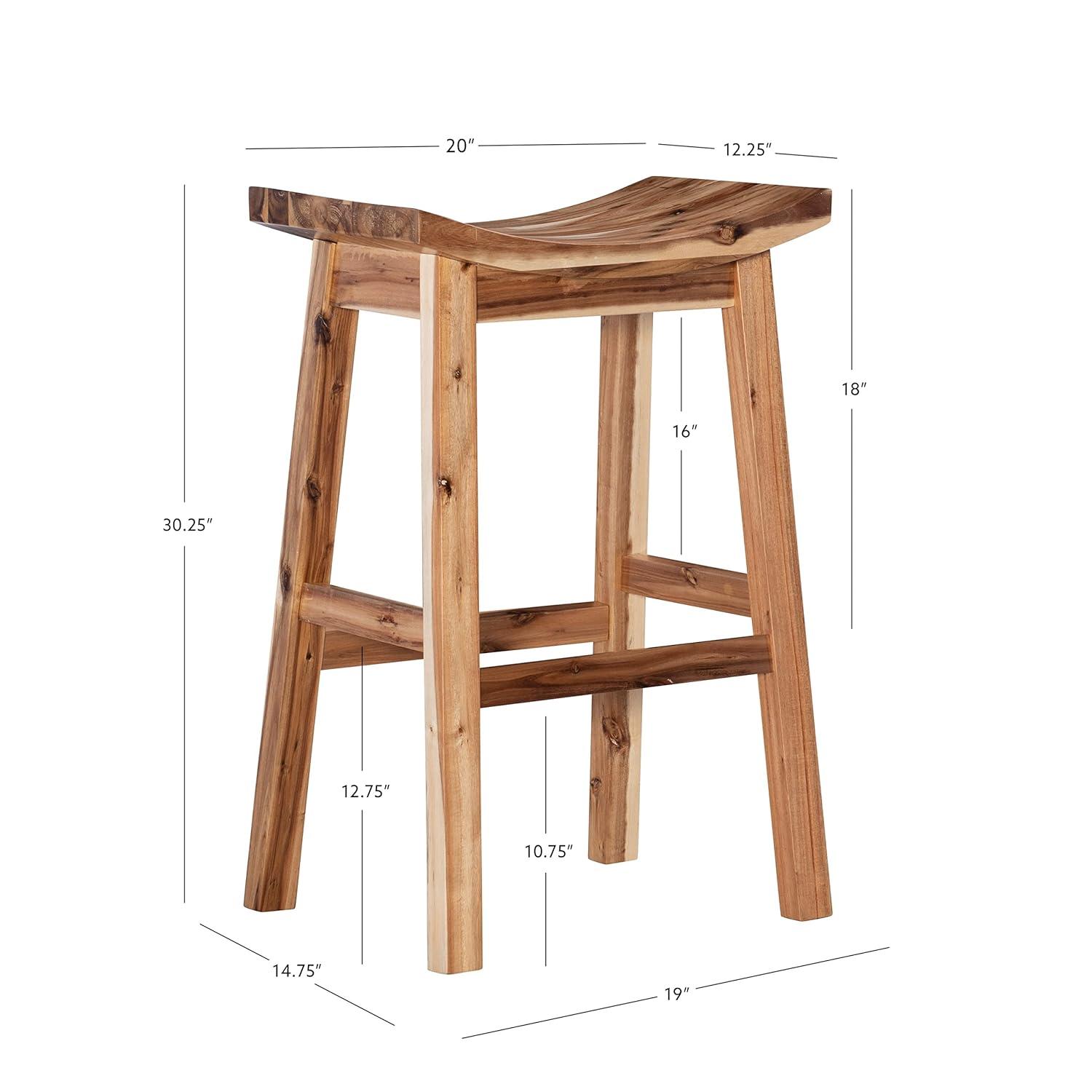 Linon Dale 30" Acacia Wood Saddle Seat Bar Stool in Rustic Light Natural Brown