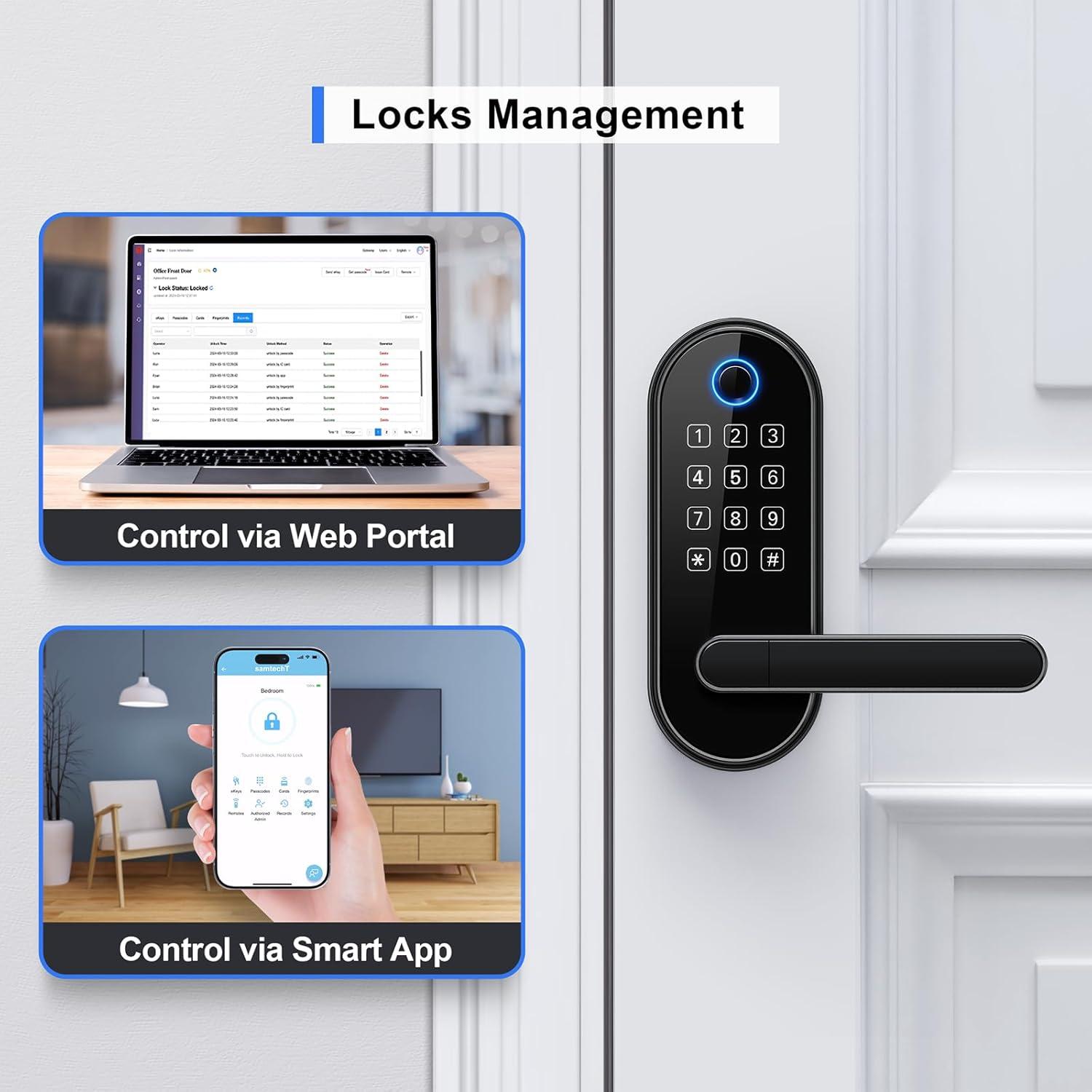 Black Keyless Entry Biometric Smart Door Lock with Keypad