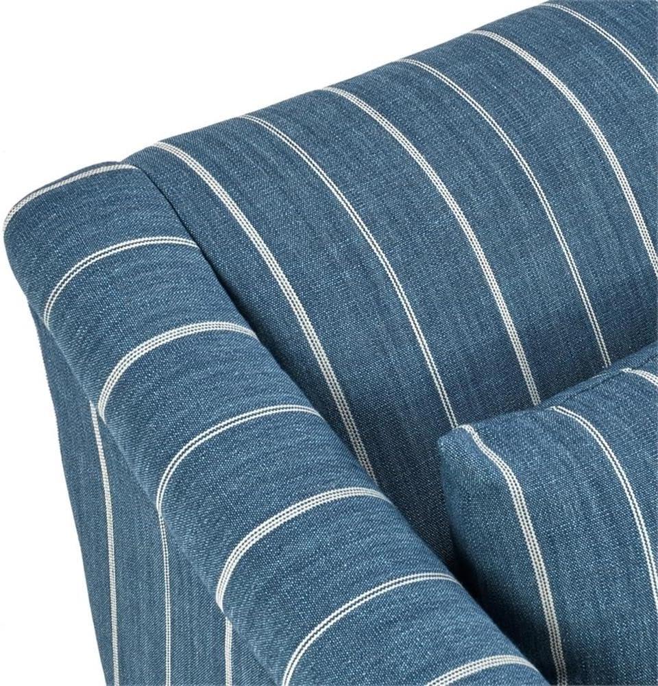 Blue Striped Linen Swivel Accent Chair with Rolled Arms