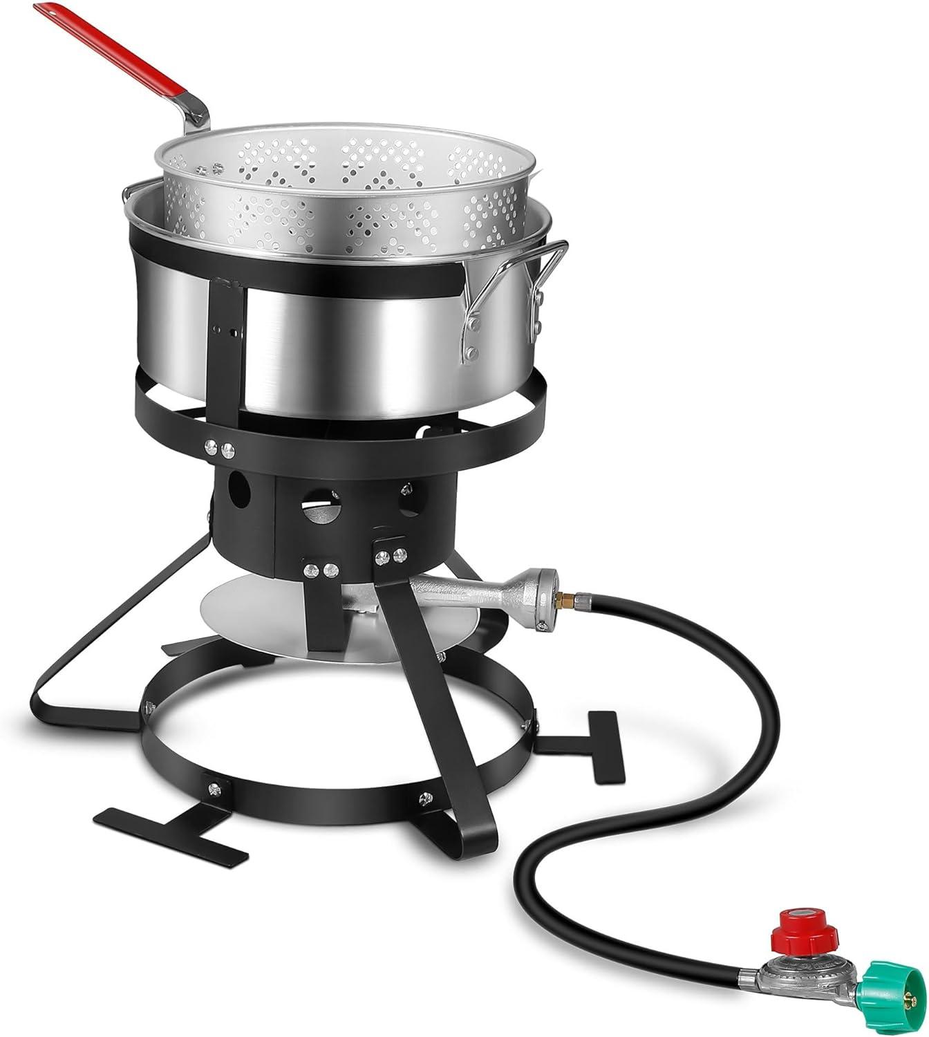 Outvita 30 Qt Turkey Deep Fryer & 10QT Fish Fryer Kit w/Baskets,Aluminum Fish & Seafood Boiler Steamer with 54,000 BTU Propane Gas Burner Stand Injector Thermometer Hose, Ideal for Outdoor Fry