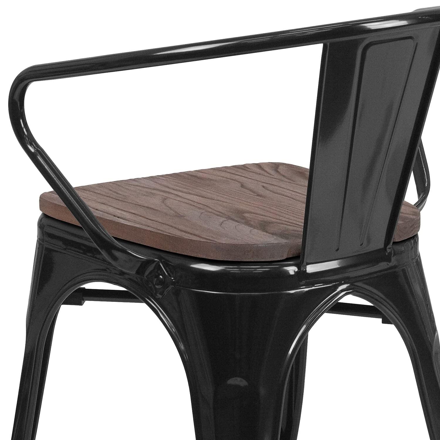 Flash Furniture 4 Pk. Black Metal Chair with Wood Seat and Arms