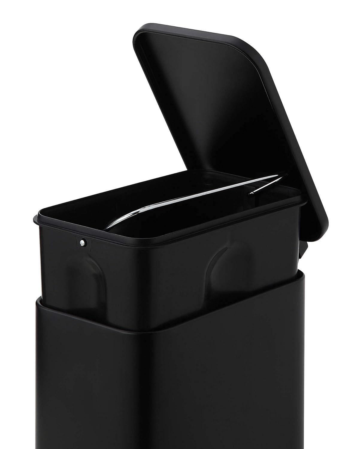SunnyPoint Rectangle 1.32 Gallon Wastebasket with Plastic Inner Buckets; Black, Metal.
