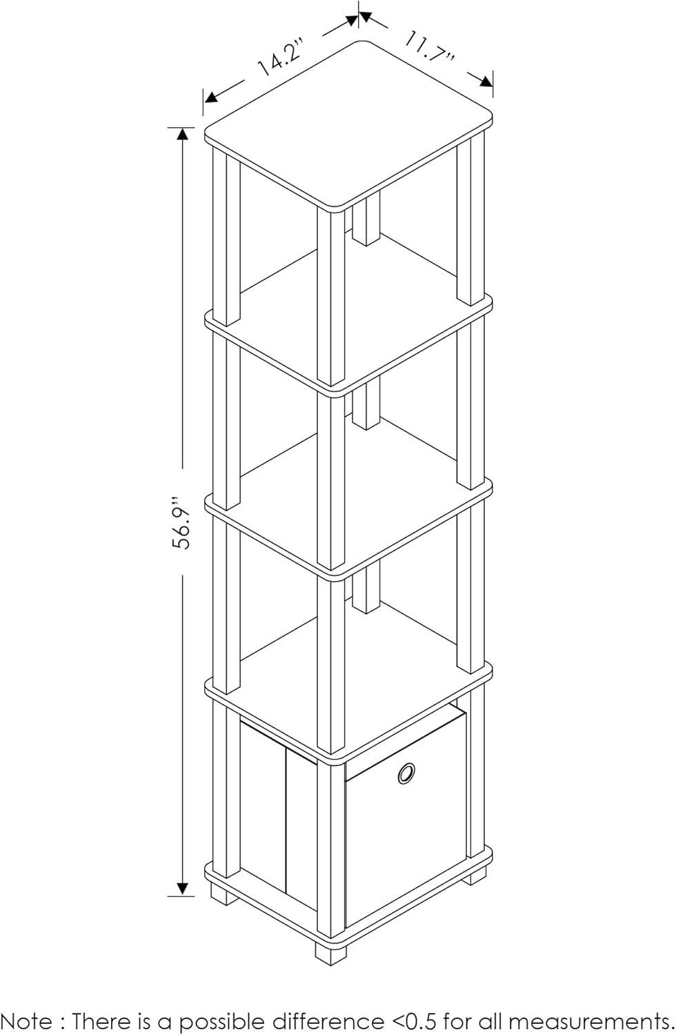 Furinno TNT No Tools 5-Tier Display Decorative Shelf with One Bin, French Oak Grey/Black/Black