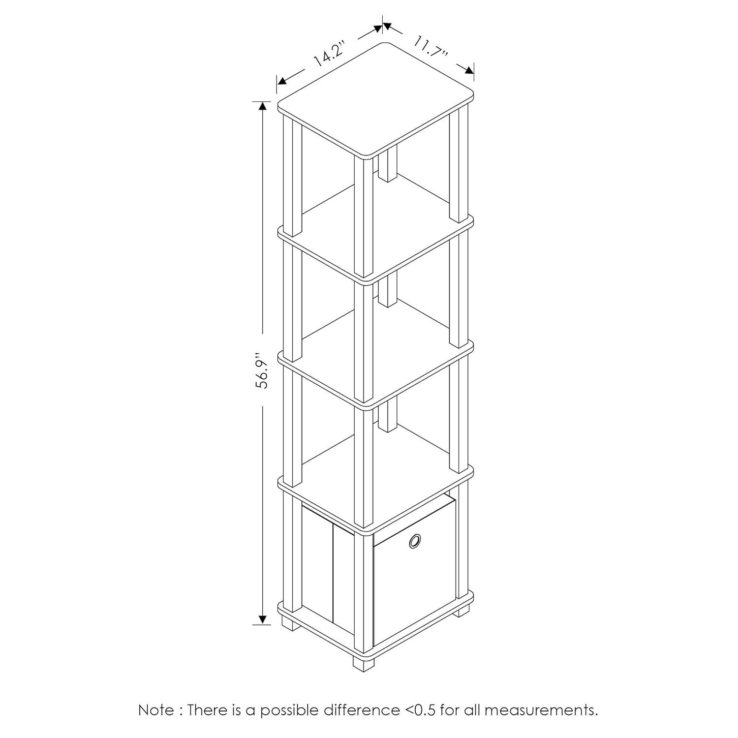 Furinno TNT No Tools 5-Tier Display Decorative Shelf with One Bin, French Oak Grey/Black/Black