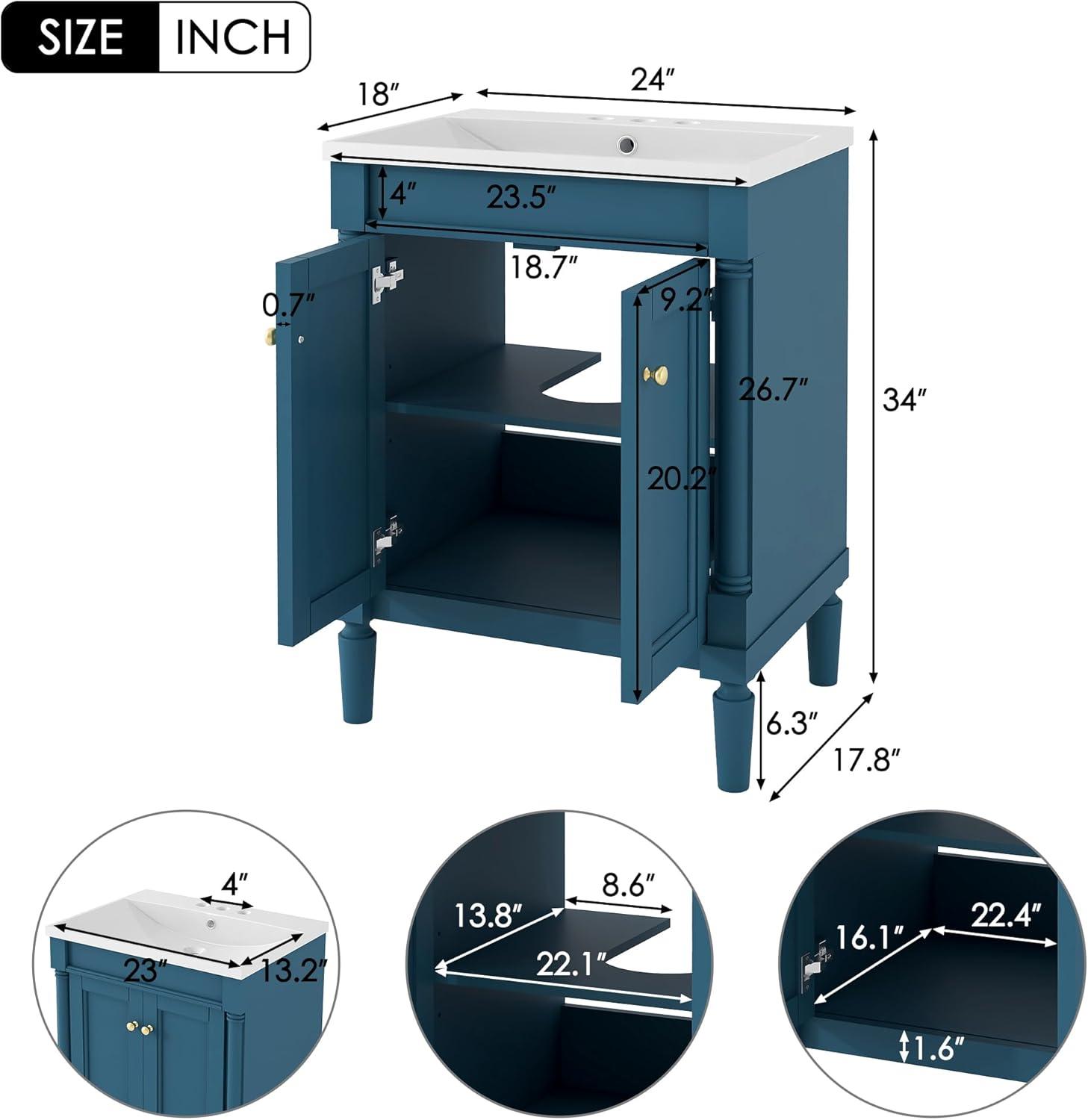Green Shaker Style Bathroom Vanity with Tempered Glass Top