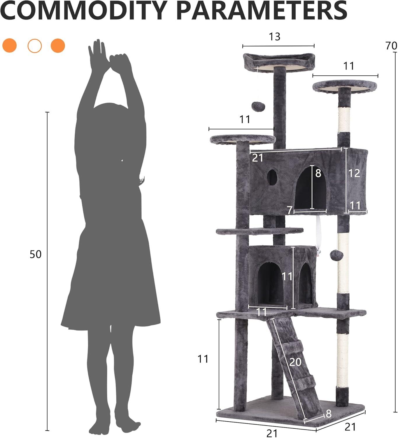 Tucker Murphy Pet™ 70In Cat Tree Tower For Indoor Cats,Multi-Level, Furniture Activity Center With Scratching Posts Stand House Cat Condo With Funny Toys For Kittens Pet Play House,Dark Gray