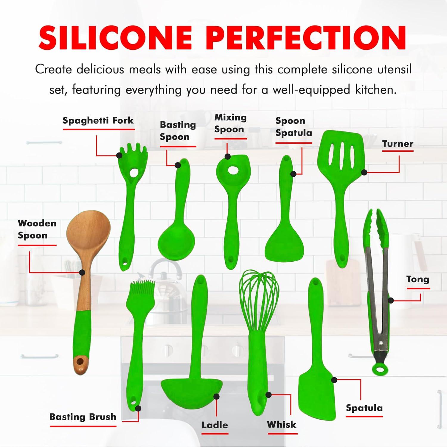 Chef Craft Premium Silicone Kitchen Tool and Utensil set, 11 Piece Set, Green