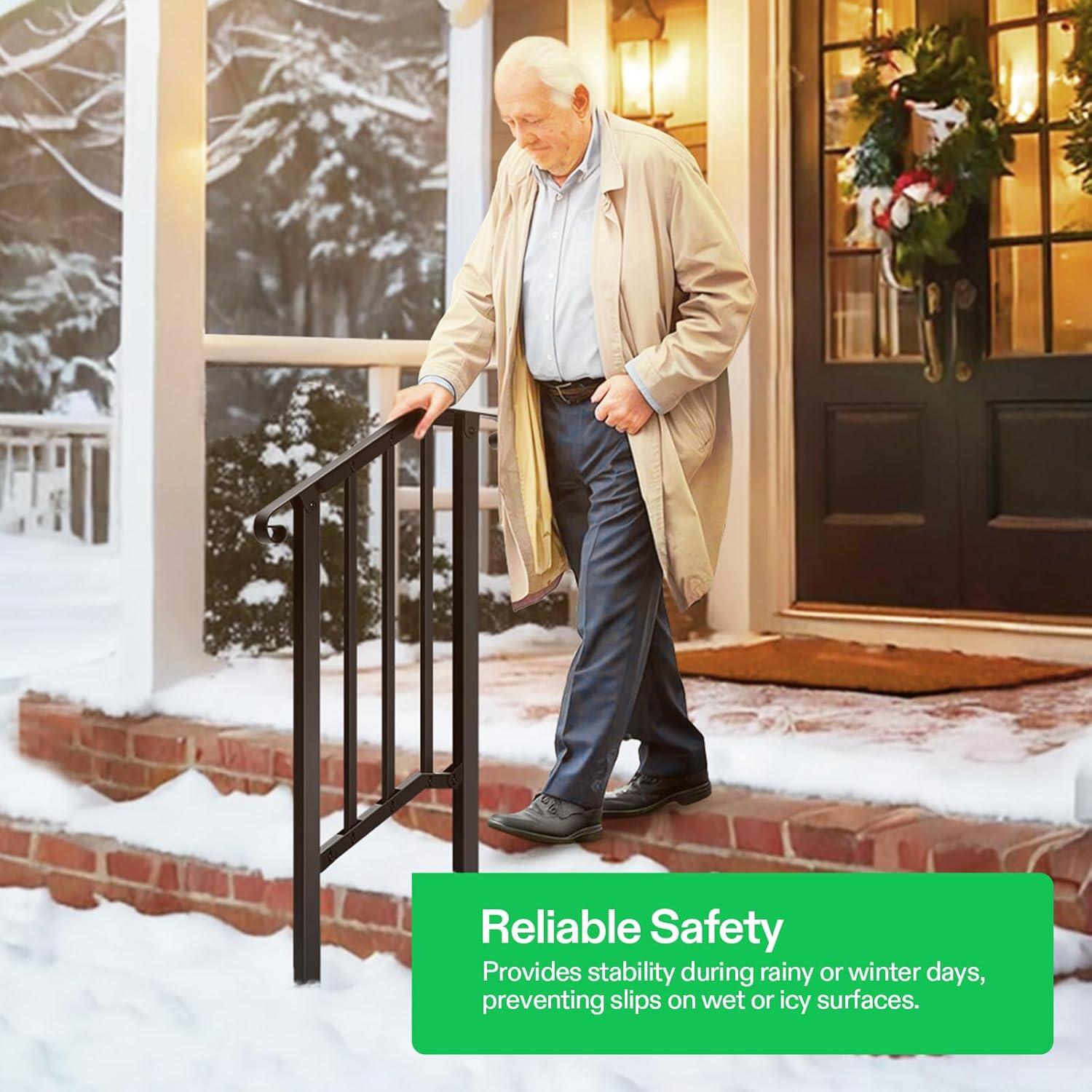 VIVOSUN Outdoor Iron Stair Handrail with Curved Ends and Balusters