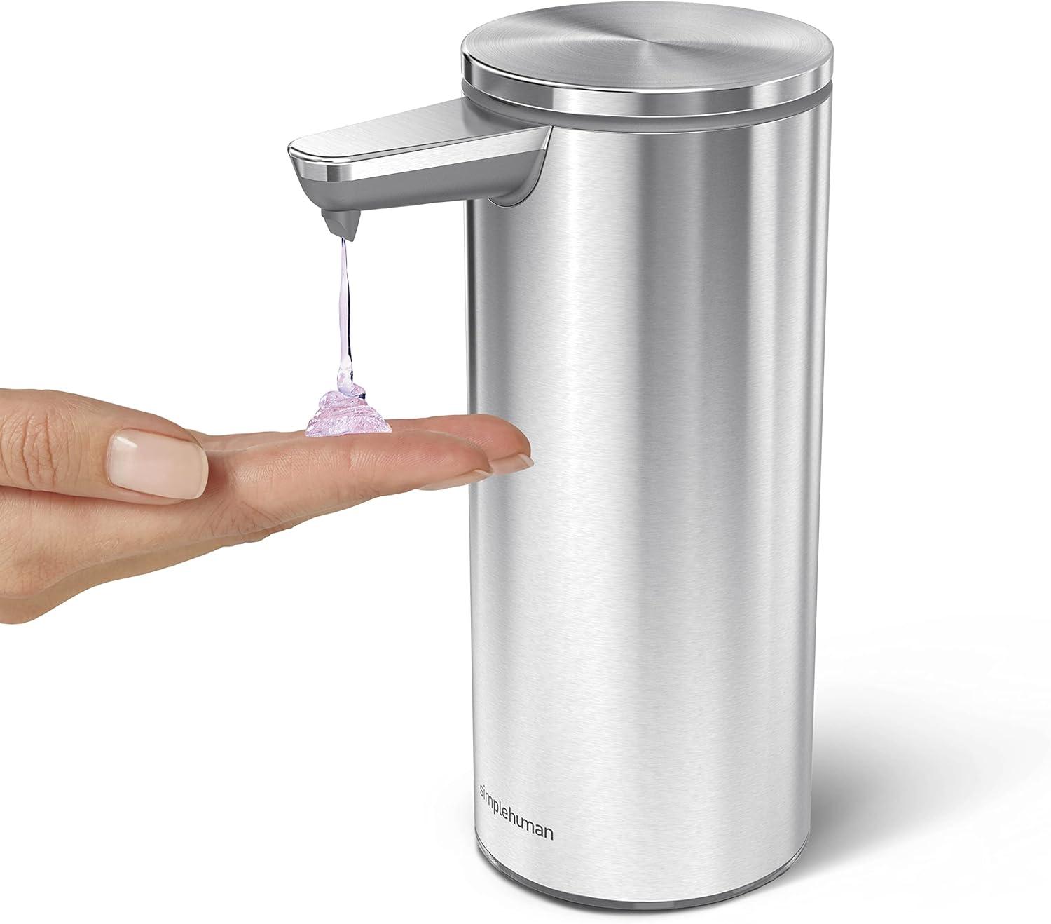 simplehuman 9 oz. Touch-Free Rechargeable Sensor Liquid Soap Dispenser, Brushed Stainless Steel