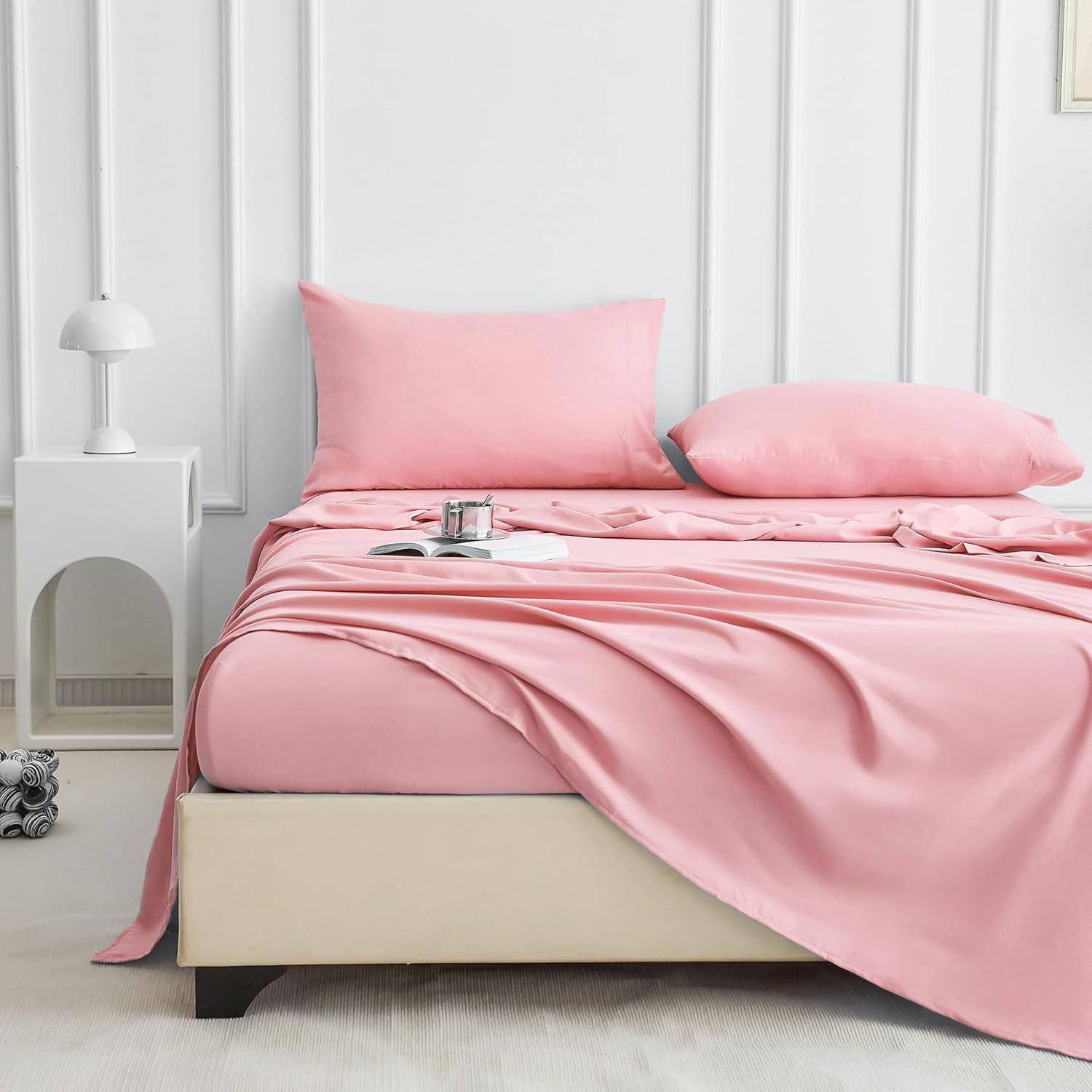 Blush Pink Microfiber Queen Sheet Set with Deep Pockets