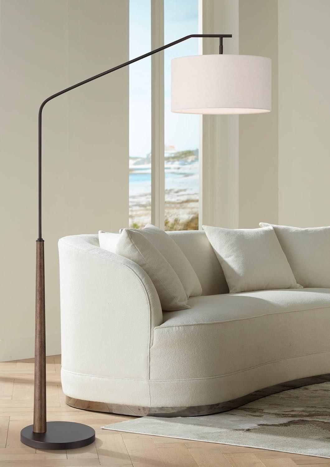 Franklin Iron Works Kipling Farmhouse Rustic 76" Tall Standing Floor Lamp Large Arc Foot Switch Bronze Wood Living Room Bedroom House Reading Office