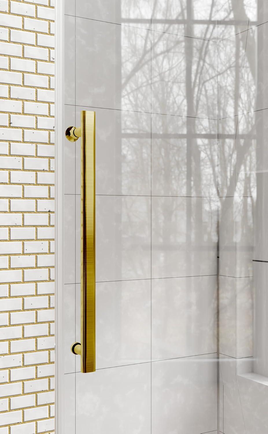 Gold Frameless Sliding Shower Door with Clear Glass and Stainless Steel Handle